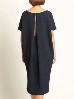 EUC Kaarem Triangle Midi Dolman Open Back Dress in Black Blue, size M